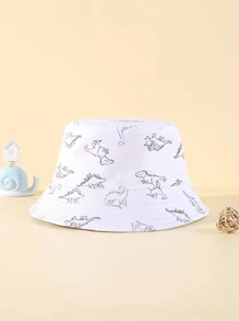 1pc Baby Dinosaur Pattern Drawstring Adjustable Bucket Hat For Daily Life - White - View 3