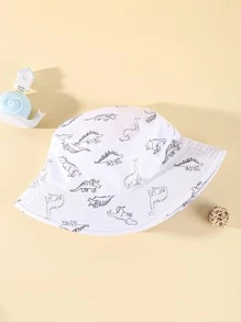1pc Baby Dinosaur Pattern Drawstring Adjustable Bucket Hat For Daily Life - White - View 5