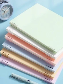 1pc 8-holes Thick Horiizontal Line Notebook With 80 Pages For Office And Study - Khaki - View 2