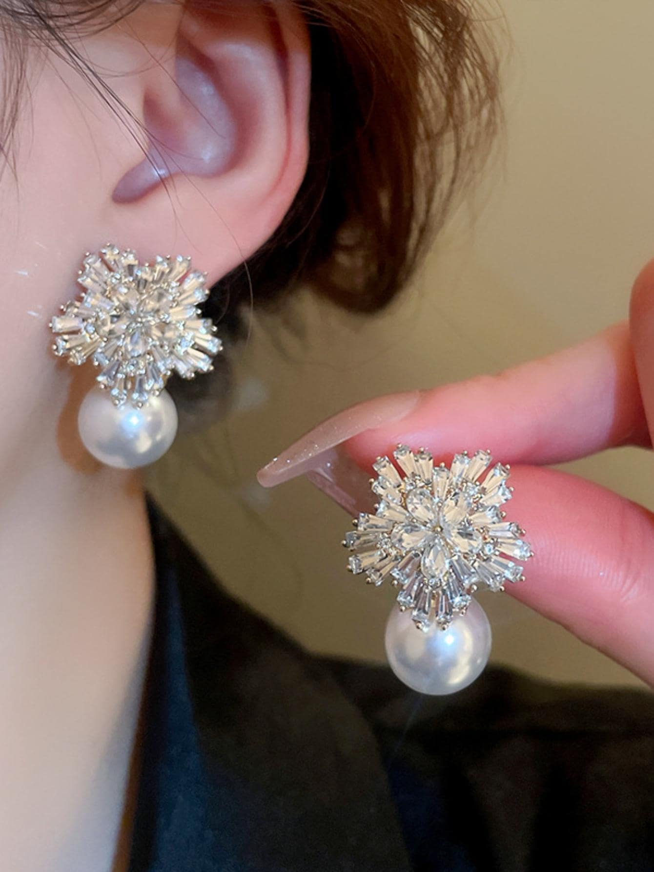 Andkiss Rhinestone & Faux Pearl Decor Stud Earrings - Multicolor - View 1
