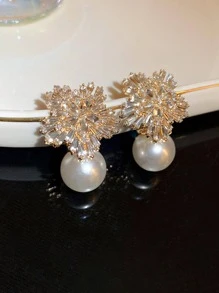 Andkiss Rhinestone & Faux Pearl Decor Stud Earrings - Multicolor - View 3