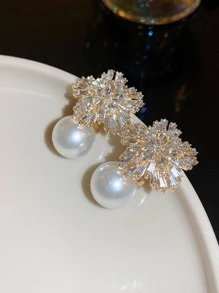 Andkiss Rhinestone & Faux Pearl Decor Stud Earrings - Multicolor - View 2