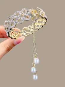 1 Nữ Kim Cương Giả & Ngọc Trai Giả Trang Trí Vuốt Tóc Quyến Rũ Cho Trang Trí Tóc - Vàng - Xem 2