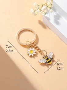 男士花和蜜蜂吊飾鑰匙圈 - 彩色 - 查看 2