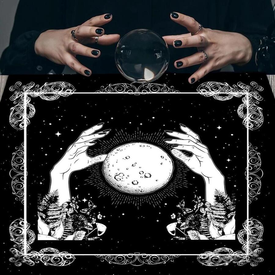 1 pieza Tarot mano & bola patrón moderno de tela mesa paño para - Blanco y Negro - Ver 1