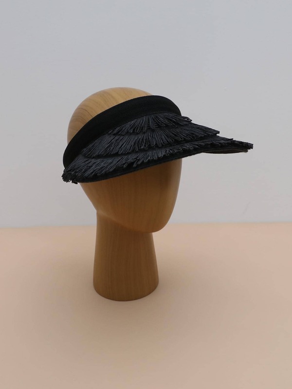 1pc Women Fringe Trim Sun Protection Bohemian Visor Hat For Summer