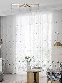 1入組花卉刺繡薄透現代滌綸濾光隱私透明窗簾適用於客廳和臥室 - 彩色 - 查看 7