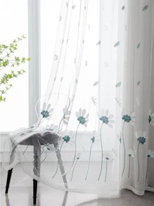 1入組花卉刺繡薄透現代滌綸濾光隱私透明窗簾適用於客廳和臥室 - 彩色 - 查看 6