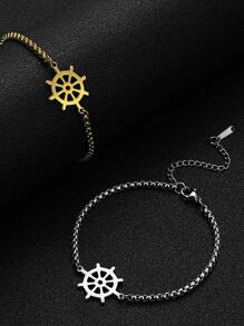 1入組時尚不銹鋼舵裝飾手環適合男士日常裝飾,適用於首飾類禮品和派對 - 銀色 - 查看 1