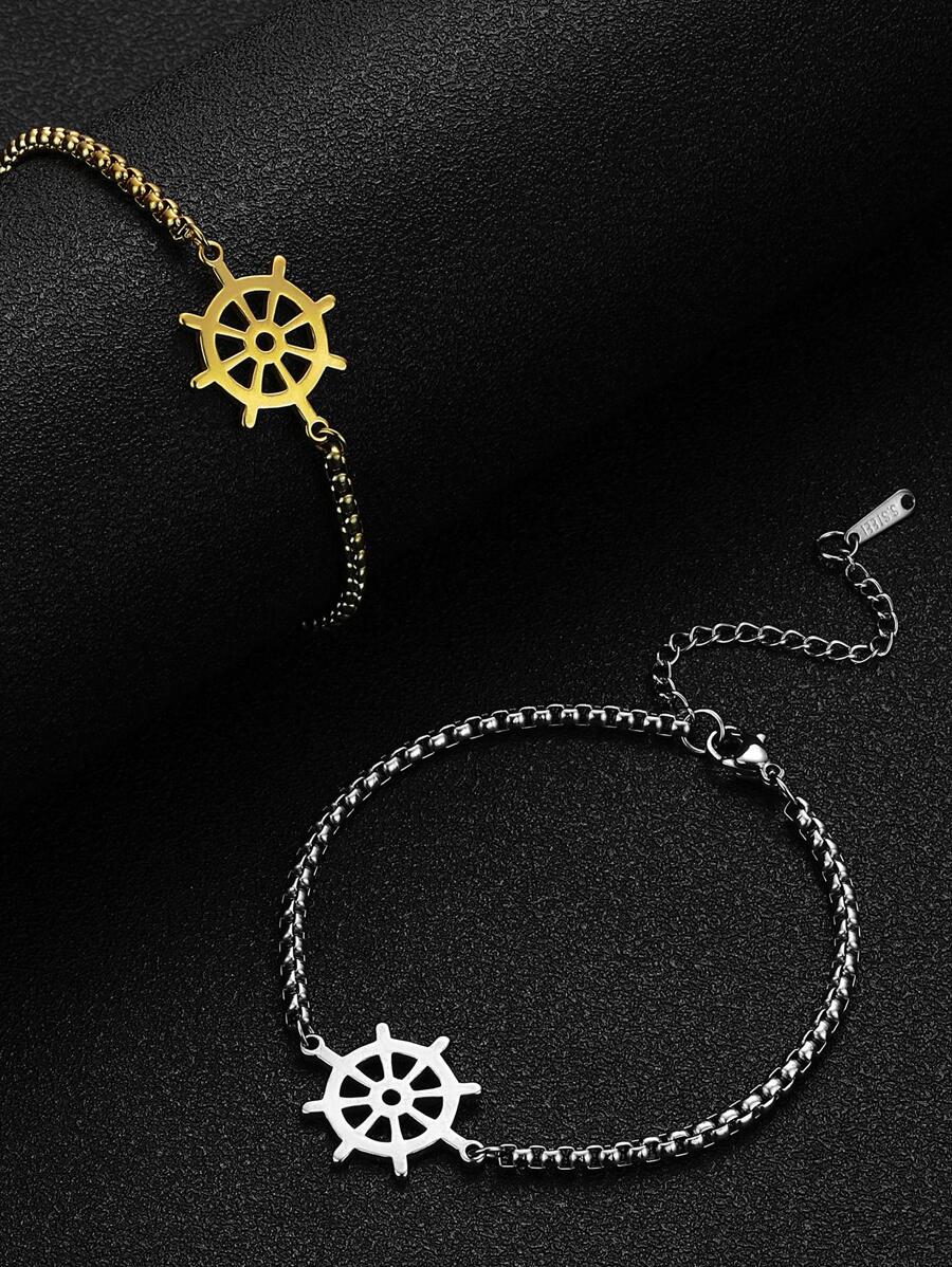 1入組時尚不銹鋼舵裝飾手環適合男士日常裝飾,適用於首飾類禮品和派對 - 銀色 - 查看 1