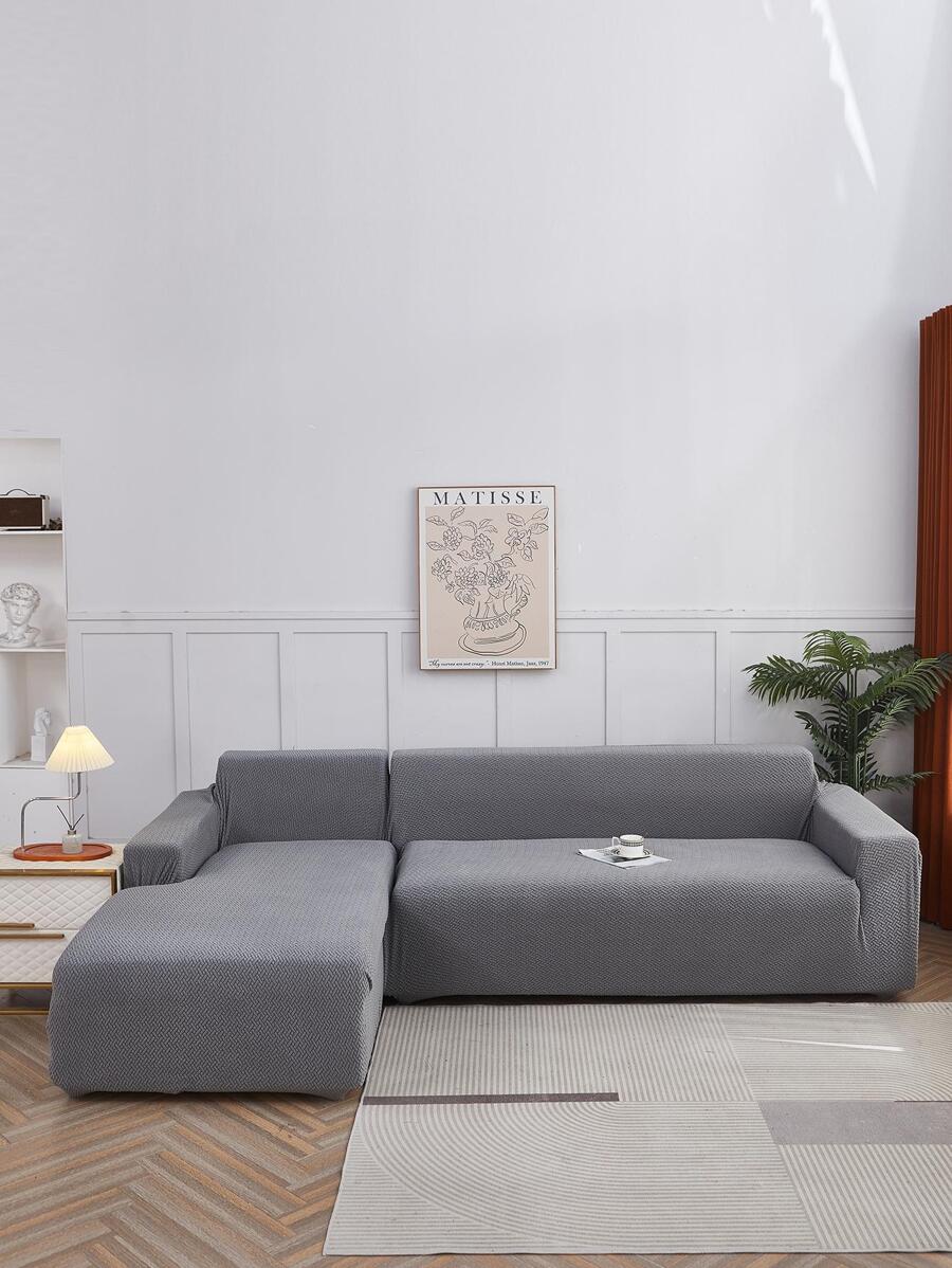 1pc Geometric Pattern Sofa Slipcover, Modern Polyester Anti-slip Stretch Sofa Slipcover For Home - Dark Grey - View 1