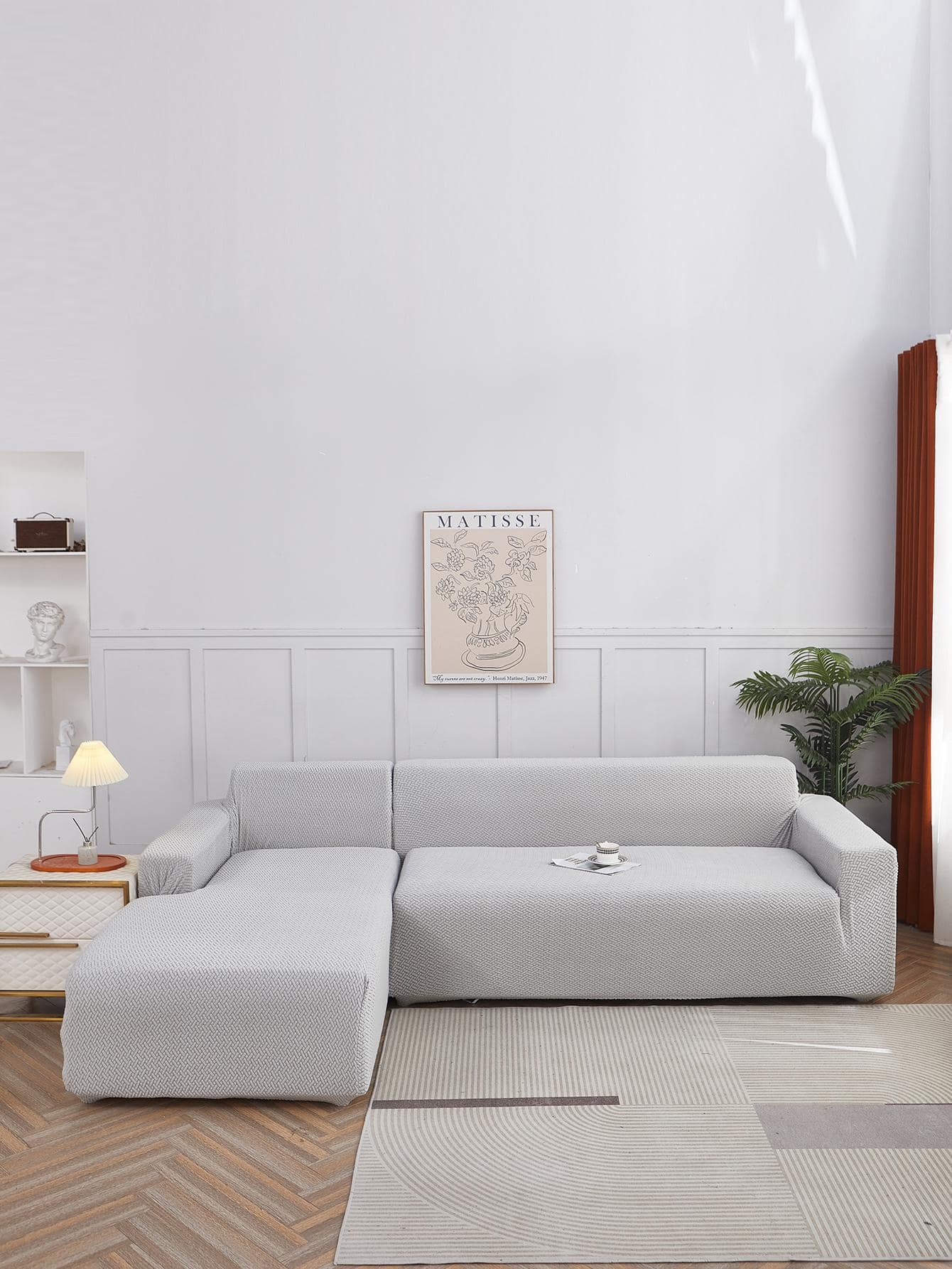 1入组幾何圖案沙發套，現代滌綸防滑彈力沙發套家用 - 淺灰色 - 查看 1