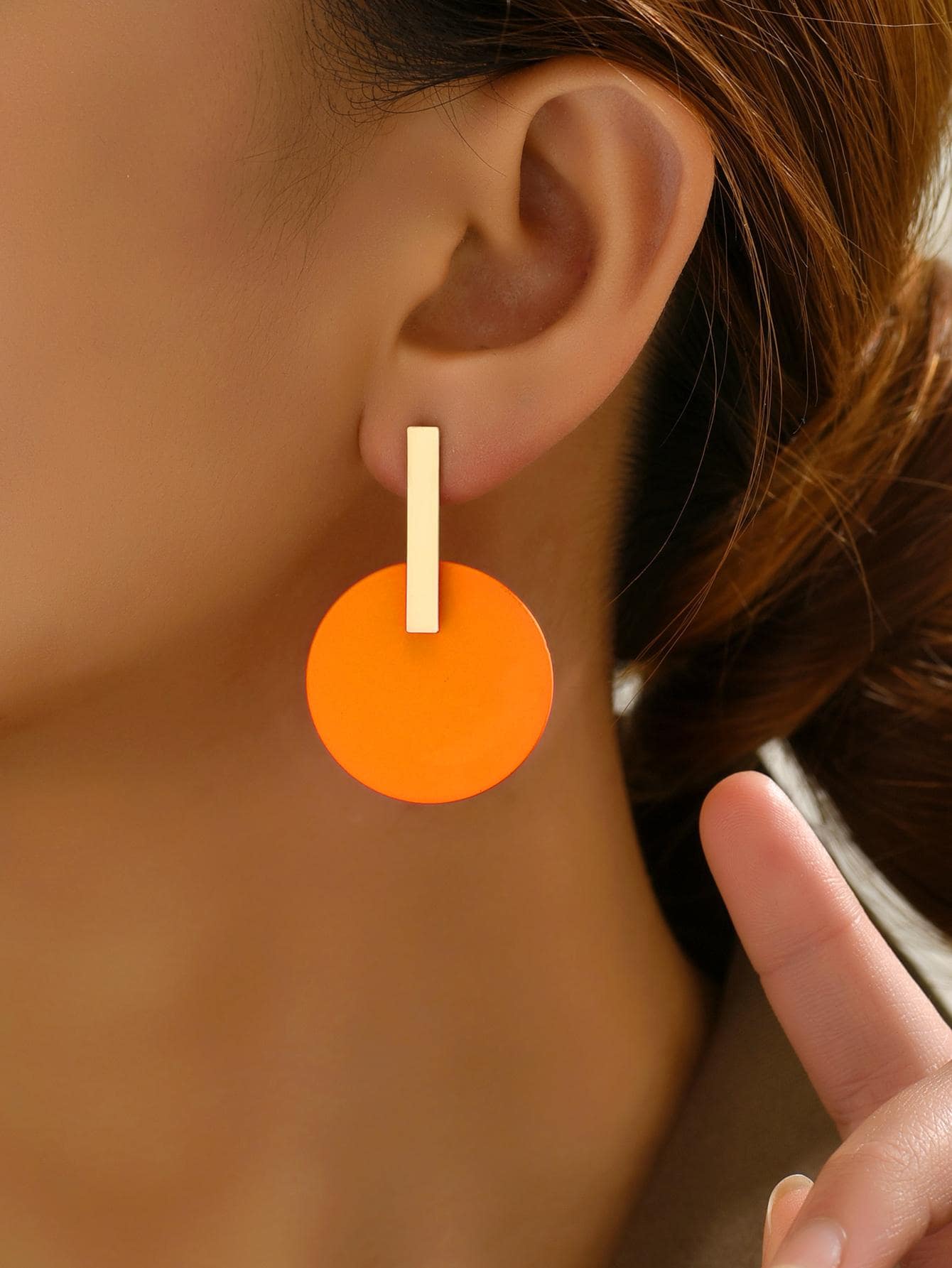 Round Drop Earrings - Orange - View 1