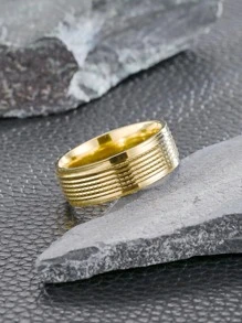 1Pc Fashion Titanium Steel Textured Decor Ring For Men Women For Festival Gift For A Stylish Look For Party - Gold - View 3