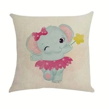 4pcs Cartoon Elephant Pattern Cushion Cover Without Filler, Modern Linen Decorative Throw Pillow Case For Living Room And Bedroom - Beige - View 2