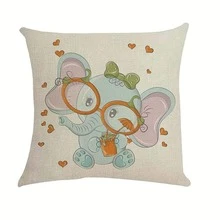 4pcs Cartoon Elephant Pattern Cushion Cover Without Filler, Modern Linen Decorative Throw Pillow Case For Living Room And Bedroom - Beige - View 5