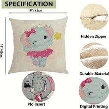 4pcs Cartoon Elephant Pattern Cushion Cover Without Filler, Modern Linen Decorative Throw Pillow Case For Living Room And Bedroom - Beige - View 9
