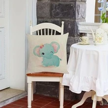 4pcs Cartoon Elephant Pattern Cushion Cover Without Filler, Modern Linen Decorative Throw Pillow Case For Living Room And Bedroom - Beige - View 6