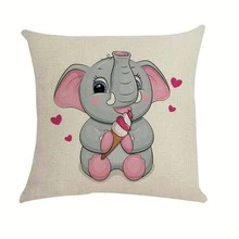 4pcs Cartoon Elephant Pattern Cushion Cover Without Filler, Modern Linen Decorative Throw Pillow Case For Living Room And Bedroom - Beige - View 4