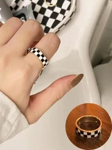 格紋圖案戒指 - 金黃色 - 查看 1