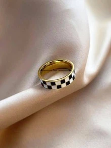 格紋圖案戒指 - 金黃色 - 查看 2