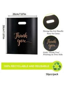 20/50 件/包派对礼品袋塑料购物“谢谢”手提袋 - 黑色 - 查看 2