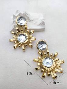 1對時尚鋅合金水鑽和向日葵耳墜適合女士日常裝飾 - 白色 - 查看 5