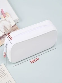 1入組素色拉鏈細節筆可愛多用途筆袋 - 白色 - 查看 2