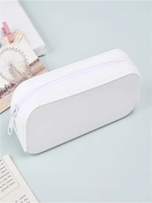 1入組素色拉鏈細節筆可愛多用途筆袋 - 白色 - 查看 1