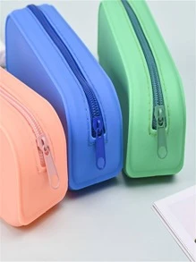 1入組素色拉鏈細節筆可愛多用途筆袋 - 白色 - 查看 4