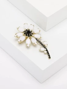 Rhinestone Flower Design Brooch - White - View 2