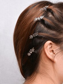 5入組女士樹葉設計時尚髮夾適用於頭髮裝飾用品 - 銀色 - 查看 1