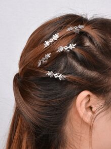 5入組女士樹葉設計時尚髮夾適用於頭髮裝飾用品 - 銀色 - 查看 3