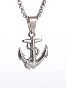 Collar con colgante de ancla para hombre, para regalo de joyería y fiesta - Plateado - Ver 3