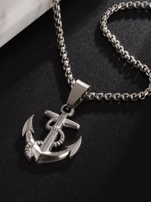 Collar con colgante de ancla para hombre, para regalo de joyería y fiesta - Plateado - Ver 5