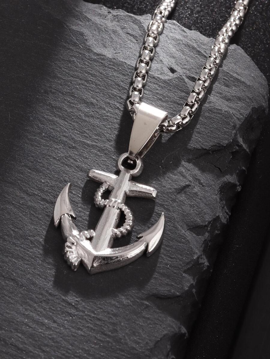 Collar con colgante de ancla para hombre, para regalo de joyería y fiesta - Plateado - Ver 1