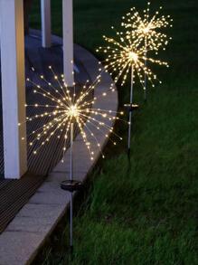 1 件 PVC 太阳能草坪灯，现代烟花设计太阳能户外路径灯，适用于路径、庭院、露台的户外花园照明 - 黃色 - 查看 5