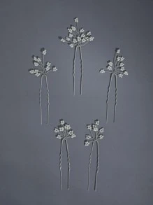 5 chiếc kẹp tóc ngọc trai hoa Organza, thích hợp cho đám cưới, hàng ngày, các dịp tiệc tùng, dễ dàng kết hợp và đeo - Bạc - Xem 2