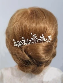 5 chiếc kẹp tóc ngọc trai hoa Organza, thích hợp cho đám cưới, hàng ngày, các dịp tiệc tùng, dễ dàng kết hợp và đeo - Bạc - Xem 3