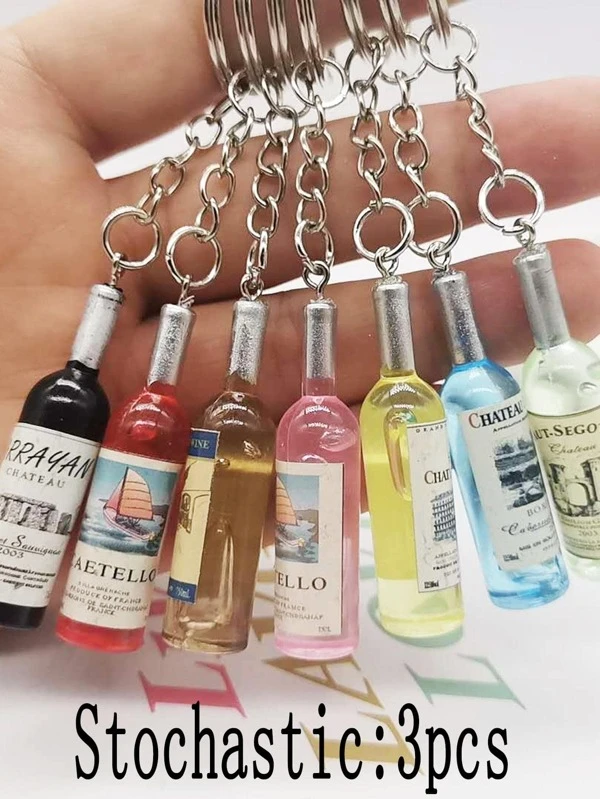 3pcs Wine Bottle Design Keychain SHEIN UK