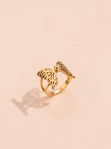 蝴蝶裝飾戒指 - 金黃色 - 查看 3