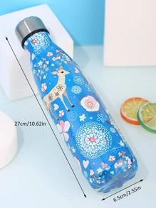 1入組卡通小鹿和花卉圖案不銹鋼保溫瓶 - 藍色 - 查看 4