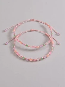 2pcs/set Fashion PMMA Glow In The Dark Bead Decor String Bracelet For Women For Daily Life - Multicolor - View 5