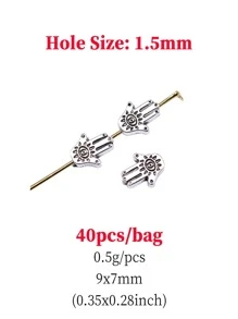 40pcs Hamsa Hand Shape Small Bead With Hole DIY Jewelry Making Supplies - Ancient Silver - View 2