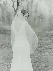 1 pieza Velo de novia sólido y simple para boda, para ropa de mujer de boda al aire libre en otoño - Blanco - Ver 2