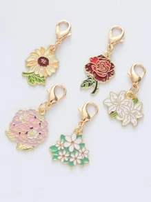 5PCS Alloy Cute Mini Flower Pendants DIY Necklace Earrings Accessories Rose Sunflower Keychain Valentine's Day Gift Casual Valentines - Multicolor - View 1