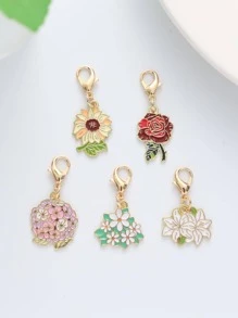 5PCS Alloy Cute Mini Flower Pendants DIY Necklace Earrings Accessories Rose Sunflower Keychain Valentine's Day Gift Casual Valentines - Multicolor - View 2