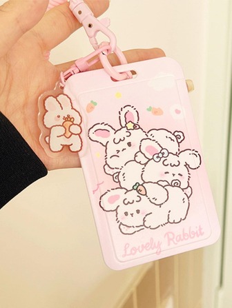 1入組卡通兔子圖案卡可愛便攜卡套適用於學生