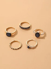 5/6/7 Pcs Zirconia Ring Snake Ring Love Ring Set - Navy Blue - View 3