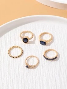 5/6/7 Pcs Zirconia Ring Snake Ring Love Ring Set - Navy Blue - View 2